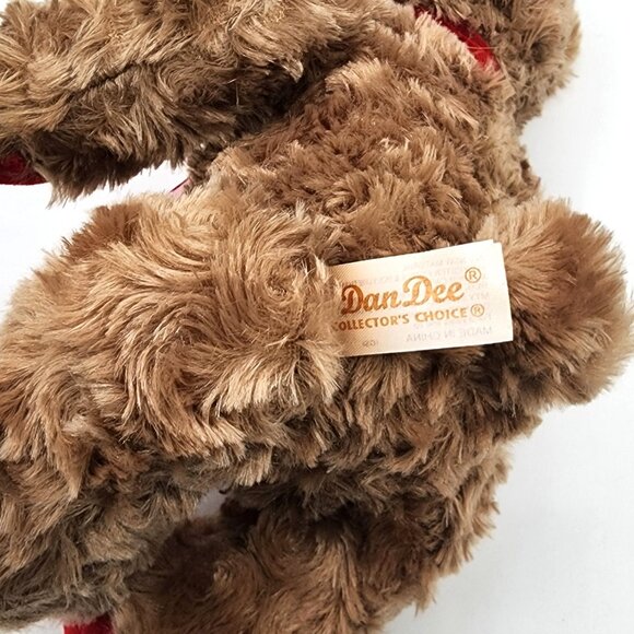 DAN DEE Vtg. Collector's Choice Brown Stuffed Bear Red Bow Paws Dual Texture 13" - Picture 6 of 8